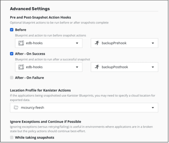 Kasten Backup Policy with EDB Hooks